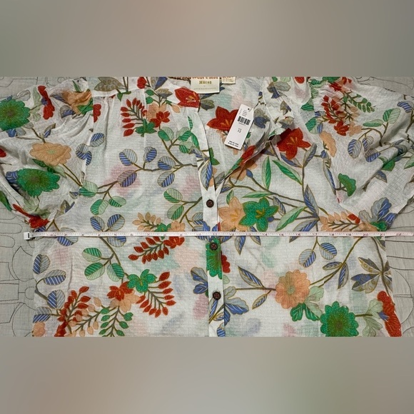 NWT Maeve Kalapana Blouse 12 Floral Balloon Cream Short Sleeves Button Down - Picture 13 of 14